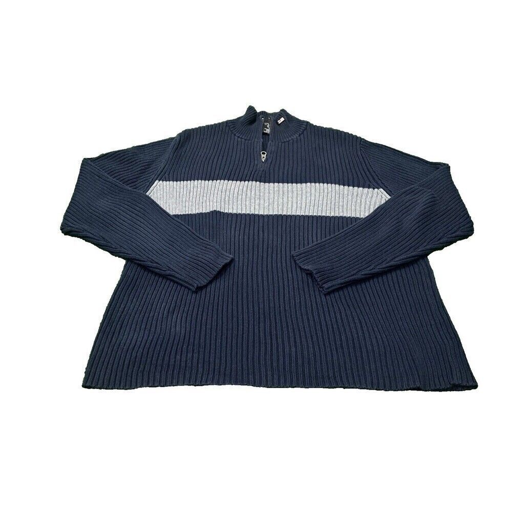 Polo Jeans Co Ralph Lauren  Vintage- Navy Rib Knit Quarter Zip Sweater - Mens XL